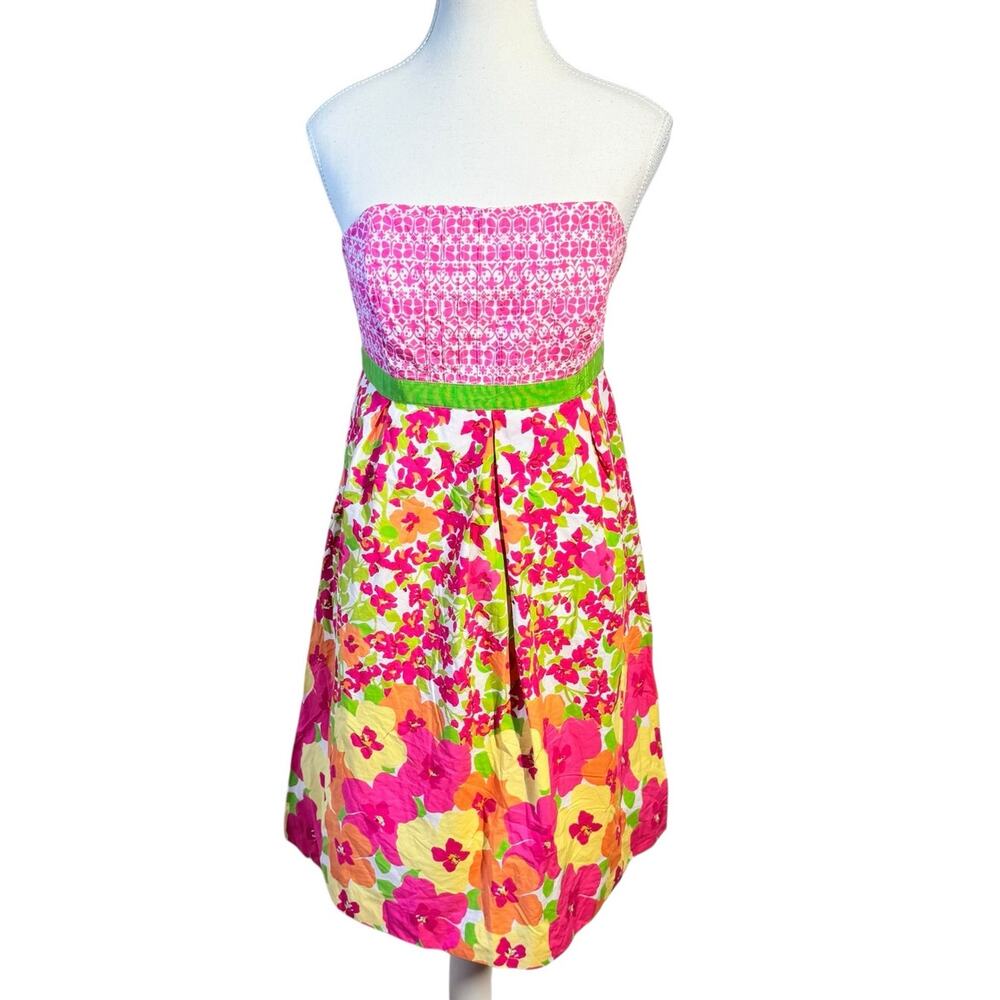 Lilly Pulitzer Betsey Dress Women 10 Pink Falling For You Floral Strapless‎ Prep